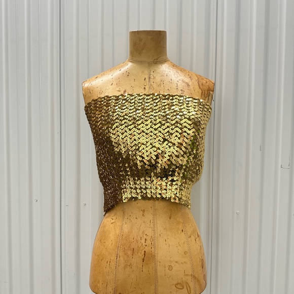 Vintage Sequin Gold Strapless Top - Picture 1 of 5